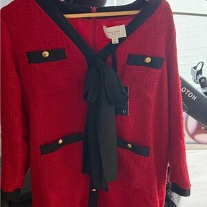 Pomander Place Red Tweed Dress with Black Trim